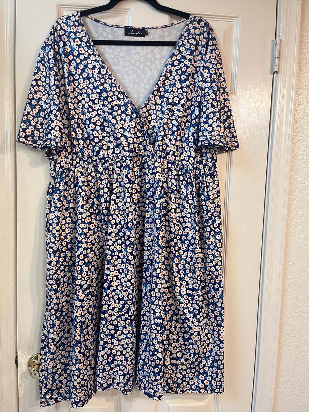 Navy Blue Daisy Wrap-Style Dress